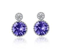Lllunimon Pendientes de Cristal Redondo Colorido 925 Pendientes de Plata Esterlina para Mujer Pendientes de Cristal Tricolor Uso Diario Regalo para ella,Púrpura