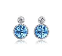 Lllunimon Pendientes de Cristal Redondo Colorido 925 Pendientes de Plata Esterlina para Mujer Pendientes de Cristal Tricolor Uso Diario Regalo para ella,Azul