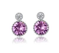 Lllunimon Pendientes de Cristal Redondo Colorido 925 Pendientes de Plata Esterlina para Mujer Pendientes de Cristal Tricolor Uso Diario Regalo para ella,Rosado