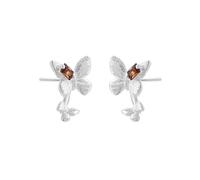 Lllunimon Pendientes de mariposa de circonita café S925 Pendientes de plata esterlina para mujer Diseño de mariposa de otoño Uso diario Regalo para ella