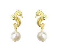 Lllunimon Pendientes de Perla para Mujer, Aretes en Forma de Caballito de Mar, Chapados en Oro de 18k sobre Cobre, Joyería Diaria Exquisita, Regalo para Mamá/Novia/Hermanas,Ear Stud