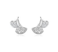 Lllunimon Pendientes de plata de ley Ginkgo biloba S925 Joyería artesanal con microincrustaciones Estilo elegante y exquisito Regalos de uso diario para ella