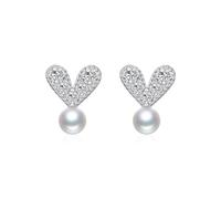 Lllunimon Pendientes de plata esterlina 925 para mujer Pendientes de perla de corazón Pendientes de perla eterna Pendientes de corazón para uso diario Regalo para ella