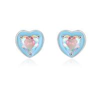 Lllunimon Pendientes de plata esterlina 925 para mujer Pendientes de tuerca de amor azul pálido Joyería de esmalte delicado para uso diario Un regalo para ella