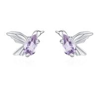 Lllunimon Pendientes en forma de colibrí de plata S925 con piedras de circonio morado, estilo elegante y vital. Uso diario, un regalo para ella.