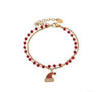 Lllunimon Pulsera de acero inoxidable de doble capa con perlitas rojas y dorado, joyería de inspiración festiva, estilo elegante y adorable. Perfecta para usar en fiestas, un regalo para ella.