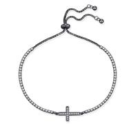 Lllunimon Pulsera de cruz oscura de plata de ley, pulsera ajustable con zirconia, cadenas cristianas para mujeres, regalo de joyería para ella.