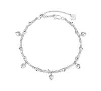 Lllunimon Pulsera de doble capa de plata esterlina chapada en oro, pulsera con charm de corazón, elegante cadena de mano para mujeres, longitud ajustable, regalo de joyería,Plata
