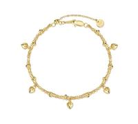 Lllunimon Pulsera de doble capa de plata esterlina chapada en oro, pulsera con charm de corazón, elegante cadena de mano para mujeres, longitud ajustable, regalo de joyería,Oro