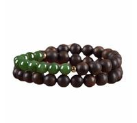 Lllunimon Pulseras de madera de agar Pulsera de jade de estilo femenino Cuenta de doble bucle para hombre Pulseras de madera de 6 mm / 8 mm Pulseras de cuentas Pulsera elástica de yoga,6MM