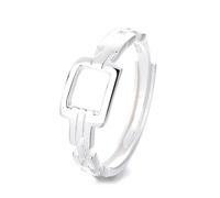Lllunimon S925 Anillo de cadena cuadrado geométrico de plata Anillo esqueleto inspirado en la arquitectura Estilo elegante y minimalista Regalos de uso diario para ella