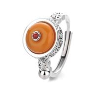 Lllunimon S925 anillo de moneda de cobre de personaje de bendición vintage de plata artesanía envejecida estilo elegante y simple Regalos de uso diario para ella,B