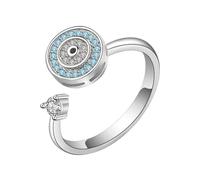 Lllunimon S925 Anillo Fidget Evil Eye de plata esterlina, anillos giratorios para mujeres, anillo de ansiedad giratorio para mi hija, mamá, esposa, novia, hermana, amigos,Plata