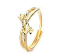 Lllunimon S925 Plata Doble Estrella Anillo Cortado con Láser Joyería Inspirada en la Estrella de Bohemia Estilo elegante y minimalista Regalos de uso diario para ella,Oro