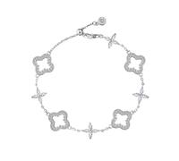 Lllunimon Shinning boda de novia de circonio cúbico pulsera para las mujeres de dama de honor, elegante trébol de cuatro hojas pulsera para las mujeres de la suerte pulseras para Prom,Plata