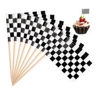 LLMSIX 96 piezas de decoración para tartas con bandera a cuadros, decoración de cupcakes de coche de carreras, mini banderas a cuadros, palillos de dientes de carreras, decoración de tartas temáticas