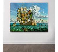 LLNN Arte de la pared Salvador Dali Pintura Mariposa Barco Imágenes de la pared para la sala de estar Decoración del hogar Pinturas impresas Obras de arte de la pared 60x90cm (24x35in) Con marco