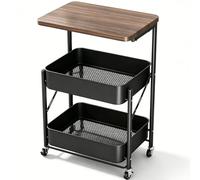 LLNWDNB Caritro de Almacenamiento de 3 Niveles Carrito Plegable Auxiliar Metalico con Ruedas Carro de Cocina Carro Organizador de Acero para Cocina Dormitorio Baño A