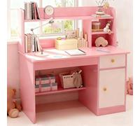 LLNWDNB Escritorio Infantil de Madera con Estantes Espacio de Almacenamiento Cajón y Armario Mesa de Aprendizaje Multifuncional para Dormitorio Sala Rosa A