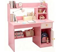 LLNWDNB Escritorio para Niños de 8 A 12 Años Mesa de Estudio con Cajones, 4 Estantería, Antivuelco Pupitre Infantil para PC, Ordenador, Mostrador Escolar Escritorio para Niños y Niñas A