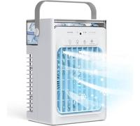 LLNWDNB Mini Aire Acondicionado Portátil con Depósito 1000ml 3 en 1 Climatizador Evaporativo con 4 Velocidades Humidificador Temporizador Luz LED Ventilador Aire Frío para Dormitorio Oficina A