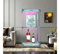 LLODERY vitrina vertical de cristal, 86 x 43 x 37 cm, doble nivel, mueble de esquina con iluminación LED y cerradura, para colecciones, vino, salón, oficina, color blanco