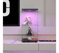 LLODERY vitrina vertical de cristal, 86 x 43 x 37 cm, doble nivel, mueble de esquina con iluminación LED y cerradura, para colecciones, vino, salón, oficina, color negro