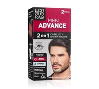 Llongueras - Men Advance, Gel Crema Colorante 2 en 1, para Cabello y Barba-Bigote, con Aceite de Jojoba, Coloración Masculina, Nutre e Hidrata, Acabado Natural en 5 Minutos, Tono 2, Moreno