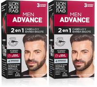 Llongueras - Men Advance, Gel Crema Colorante 2 en 1, para Cabello y Barba-Bigote, con Aceite de Jojoba, Coloración Masculina, Nutre e Hidrata, Acabado Natural en 5 Minutos, Tono 3, Castaño Oscuro