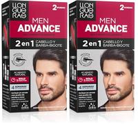 Llongueras - Men Advance, Gel Crema Colorante 2 en 1, para Cabello y Barba-Bigote, con Aceite de Jojoba, Coloración Masculina, Nutre e Hidrata, Acabado Natural en 5 Minutos, Tono 2, Moreno