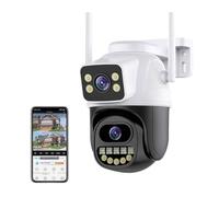 LLOOPK Cámara de Seguridad, Cámara IP PTZ de Doble Lente 4K de 8MP con Pantalla Dual, cámara de vigilancia en Exterior inalámbrica con detección Humana Ai de 4MP, Seguimiento automático(4MP NO Card)