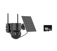 LLOOPK Cámara de Seguridad, PTZ IP Camera Outdoor Wireless Solar Camera with Solar Panel 4MP HD Built-in 7800mAh Recharge Battery PIR Human Alarm iCsee(Black Add 64G Card)