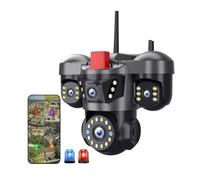 LLOOPK Cámaras de Seguridad, Cámara de Seguridad Exterior WiFi 3 MP for el hogar, 4 Lentes, Pantallas, Zoom 360° y 16x, CCTV, vigilancia inalámbrica, cámara PTZ, protección(3MP 5X CAM Add 32G)