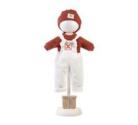 Llorens 1004203 Ropa de muñeca para muñecas de 42 cm, Conjunto de Vestidos con Peto Blanco, suéter de Punto y Gorro de Punto en Rojo, Traje de muñeca, Accesorios para muñecas