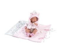 Llorens 1073898 nica - Muñeca con Ojos Azules y Cuerpo Fijo, Incluye Traje Rosa, Chupete y Manta Suave, 40 cm