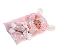 Llorens 73860 Muñeca nica, con Ojos Azules y Cuerpo de Vinilo, Incluye Traje Rosa, Manta de Seguridad, Chupete, Cadena para Chupete y cojín Suave, 42 cm