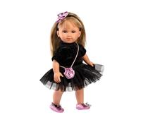 Llorens Muñeca Lucy 1053553 con Ojos Azules y Cabello Rubio, con Cuerpo Suave, Incluye Vestido Negro con Purpurina y Diadema, 35 cm