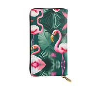 LLOTPQ Cartera de piel con estampado de calavera y flores - Elegante bolso de mano fino, diseño ligero - Cartera larga plegable con bolsillo para monedas, Pareja de hojas de palma y flamencos, Talla