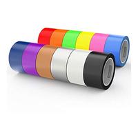 LLPT Cinta adhesiva 12 paquetes de colores surtidos premium Cinta de tela 5 cm x 9 m x 11 mil Incluida Azul Rosa Amarillo Verde Naranja Rojo Negro Blanco Marrón Plata Morado (DT612)