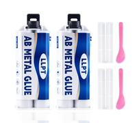 LLPT Pegamento para Metal | Pegamento AB de Alta Resistencia | 50 g | Resistente al Agua y al Calor | Relleno Metálico para Metales | Apto para Reparar Grietas Superficiales (MG502) | 2 Paquete