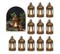LLQ 8 mini linternas con luz LED de té, linternas de Ramadán, linternas decorativas marrones vintage, linternas colgantes para decoración de Halloween, Navidad, boda, centro de mesa, decoración india