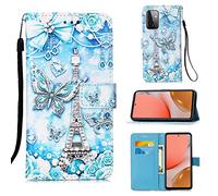 LLSHN Funda para Samsung Galaxy A72, Color PU Cuero Case Flip Protectora Cover con Soporte, Ranuras para Tarjetas Cierre Magnético Billetera Tapa Carcasa para Samsung Galaxy A72, Torre de Mariposas