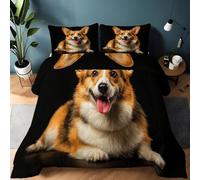 LLSZAHD Cachorro De Corgi Edredón 200 x 200cm Impresión Edredón 4 Estaciones Suave, Cálido y Transpirable Reversible con 2 Fundas Almohada (50x75cm)