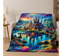 LLSZAHD Castillo de Fantasía Manta Franela, Estilo de Cuento de Hadas Suave CóModo Transpirable Mantas 100x130cm Adecuada Todas Las Estaciones Manta para Adultos, Niños, Sofá, Cama, Viaje