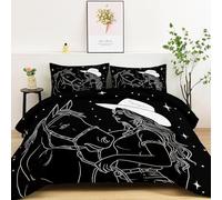 LLSZAHD Chica Bajo El Cielo Estrellado Edredón 240 x 260cm Caballo sobre Fondo Negro Impresión Edredón 4 Estaciones Suave, Cálido y Transpirable Reversible con 2 Fundas Almohada (50x75cm)