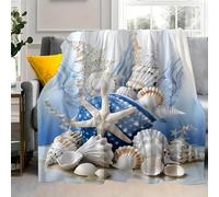 LLSZAHD Conchas Marinas de Playa Manta Franela, Conchas Marinas Patrón Transpirable Mantas 70x100cm Adecuada para Todas Las Estaciones - Suave y CóModo Manta para Adultos, Niños, Sofá, Cama, Viaje