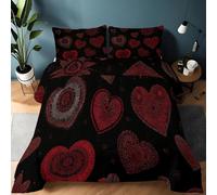 LLSZAHD Corazones Rojos Edredón 200 x 200cm RomáNtico Impresión Edredón 4 Estaciones Suave, Cálido y Transpirable Reversible con 2 Fundas Almohada (50x75cm)