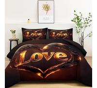 LLSZAHD Corazones RomáNticos Edredón 200 x 200cm Llamas Impresión Edredón 4 Estaciones Suave, Cálido y Transpirable Reversible con 2 Fundas Almohada (50x75cm)