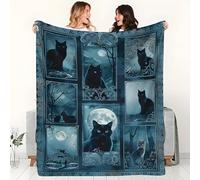 LLSZAHD Gato Negro Manta Franela, Cielo Nocturno Azul Intenso Patrón Transpirable Mantas 70x100cm Adecuada para Todas Las Estaciones - Suave y CóModo Manta para Adultos, Niños, Sofá, Cama, Viaje
