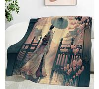 LLSZAHD Geisha Japonesa Manta Franela, Flores Rosas Patrón Transpirable Mantas 70x100cm Adecuada para Todas Las Estaciones - Suave y CóModo Manta para Adultos, Niños, Sofá, Cama, Viaje